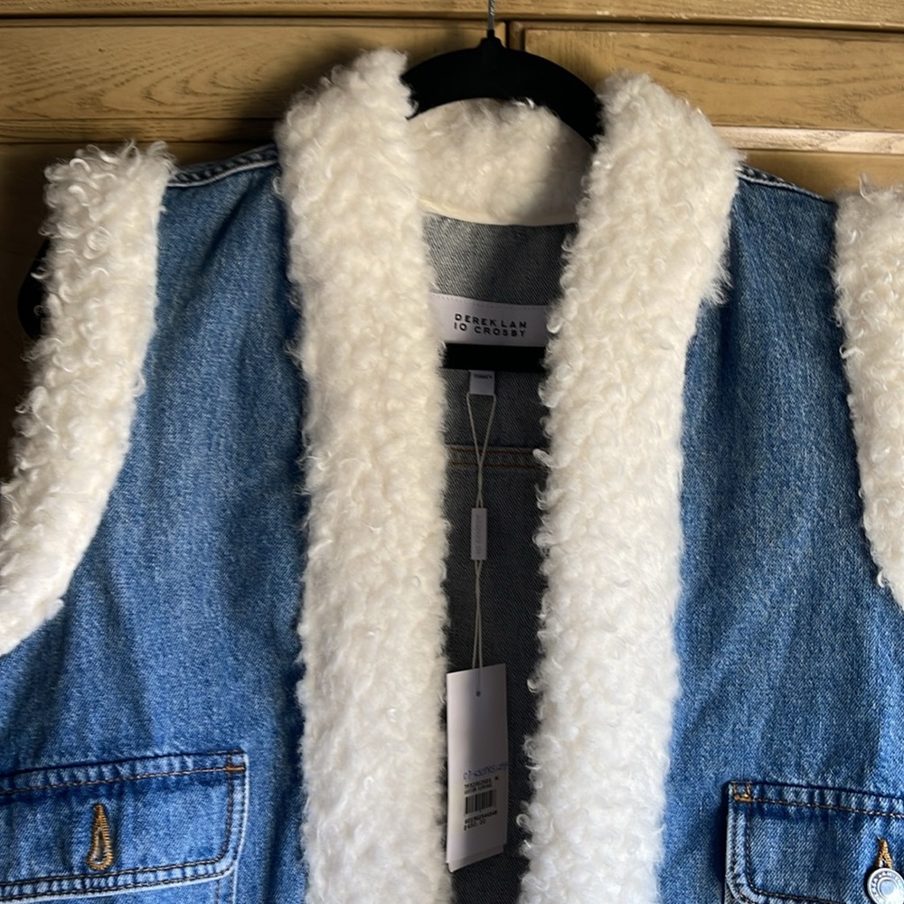Derek Lam 10 Crosby 🔥 Jaime Denim Sherpa Vest - Picture 9 of 12